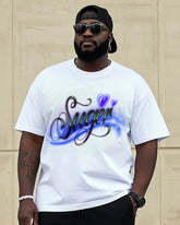 Big Man Street Fashion Handmade Unique Love Art Personality Graffiti Short Sleeve T-Shirt Shorts Suit